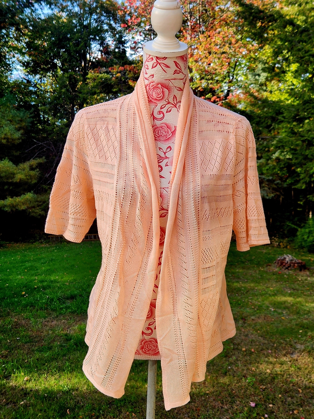 NY Collection Peach Open-Front Knit Cardigan